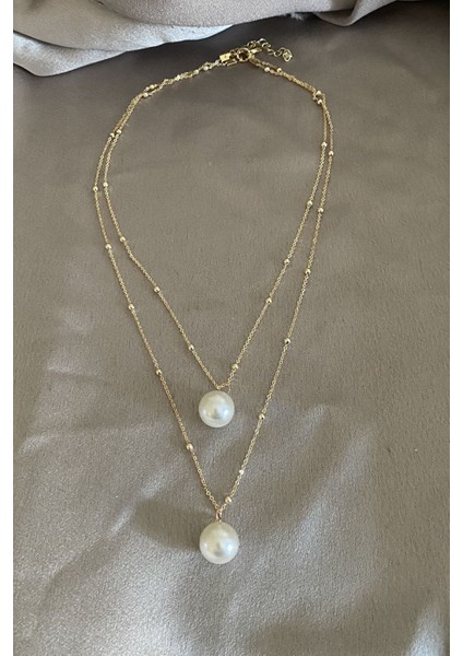 Iki Sıralı Inci Uçlu Gold Kolye fiyatları