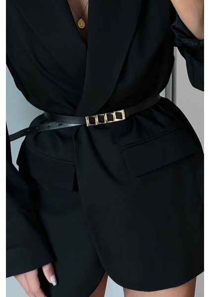 Geometrik Tokalı Ince Deri Kemer