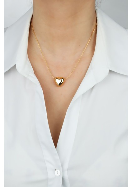 Gold Pirinç Zincir Kalp Uçlu Kolye