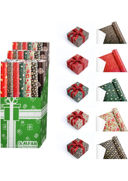 Hediye Paketi Ambalaj Kağıdı Seti, 5 Rulo, Çeşitli Desenler, 70X100CM