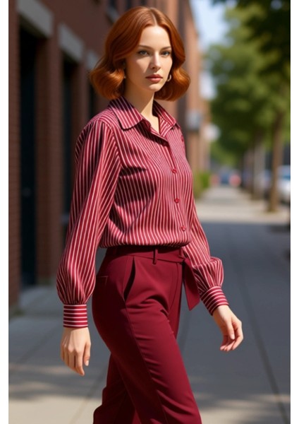 Kadınların Günlük Dokunuş Katacak Oversize Çizgili Dokuma Gömlek Seçeneği Fonksiyonel Spor