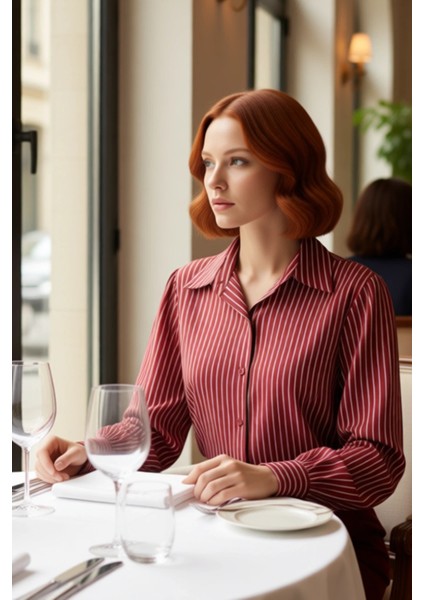 Kadınların Günlük Dokunuş Katacak Oversize Çizgili Dokuma Gömlek Seçeneği Fonksiyonel Spor fiyatları