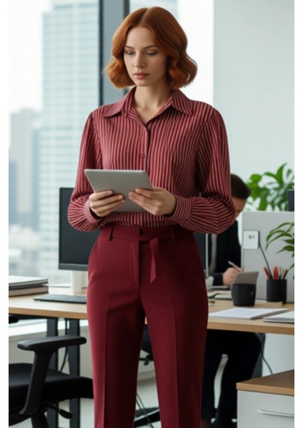 Kadınların Günlük Dokunuş Katacak Oversize Çizgili Dokuma Gömlek Seçeneği Fonksiyonel Spor modelleri