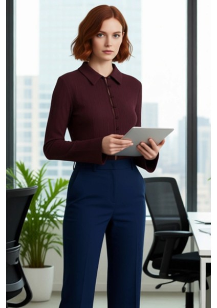 Kadın Dokulu V Yaka Uzun Kollu Gömlek Fonksiyonel Dayanıklı Kaliteli Konforlu Estetik Spor modelleri