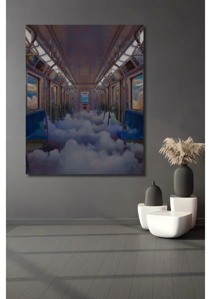 Bulutların Üzerinde Yolculuk Sulu Boya Görünümlü Ahşap Dekoratif Tablo Dikdörtgen Tablo