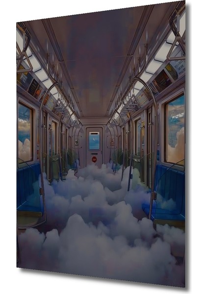 Bulutların Üzerinde Yolculuk Sulu Boya Görünümlü Ahşap Dekoratif Tablo Dikdörtgen Tablo modelleri