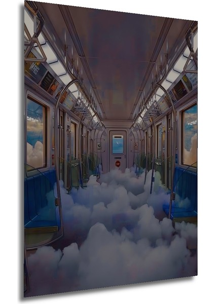 Bulutların Üzerinde Yolculuk Sulu Boya Görünümlü Ahşap Dekoratif Tablo Dikdörtgen Tablo fırsatları