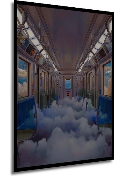 Bulutların Üzerinde Yolculuk Sulu Boya Görünümlü Ahşap Dekoratif Tablo Dikdörtgen Tablo