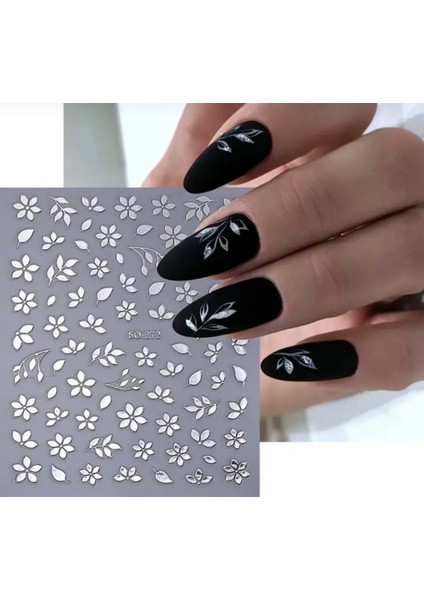 Gümüş Çiçek Tırnak Süsleme Stickerı Nail Art Süslemeleri