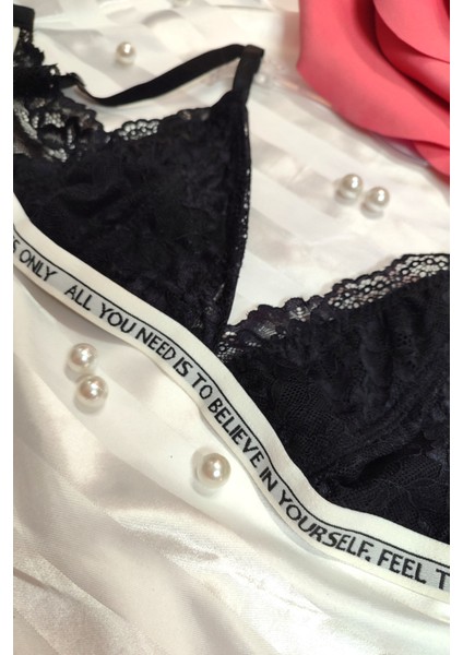 Dantel Yazı Detaylı Siyah Renk Sütyen fiyatları