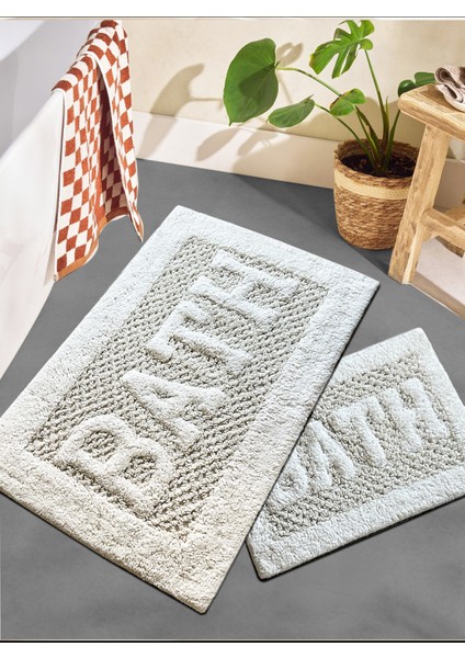 Rueso Ekru 2li %100 Pamuklu Banyo Paspas Seti