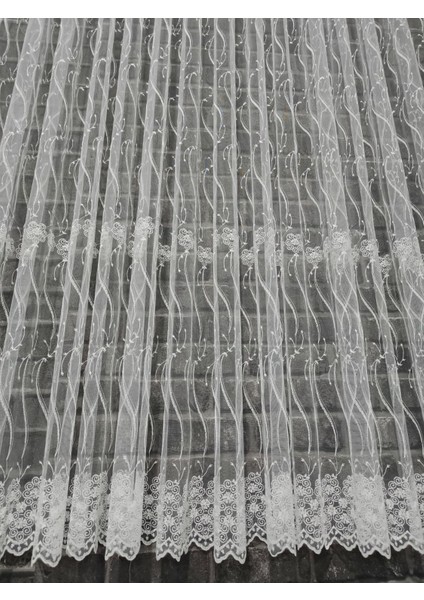 Perde Zarif Dalgalı Brode Işlemeli Tül Perde 1/3 Şık Pileli fiyatları