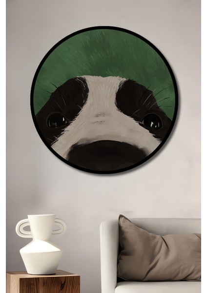 Sevimli Köpek Yağlı Boya Görünümlü Ahşap Dekoratif Tablo Yuvarlak Tablo fiyatları