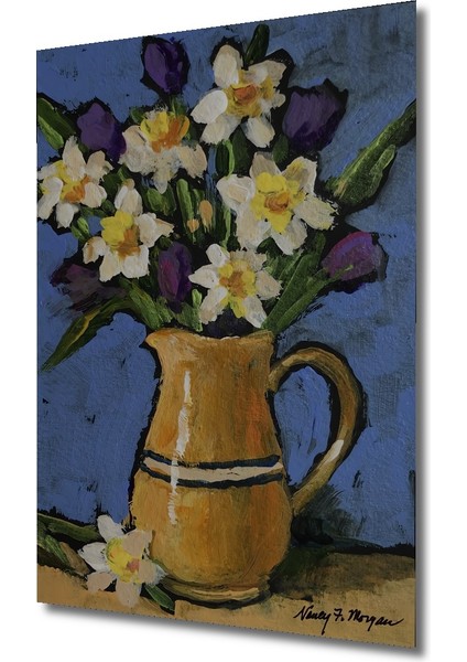 Nergis ve Lale Buketi Yağlı Boya Görünümlü Dekoratif Ahşap Tablo Dikdörtgen Tablo modelleri