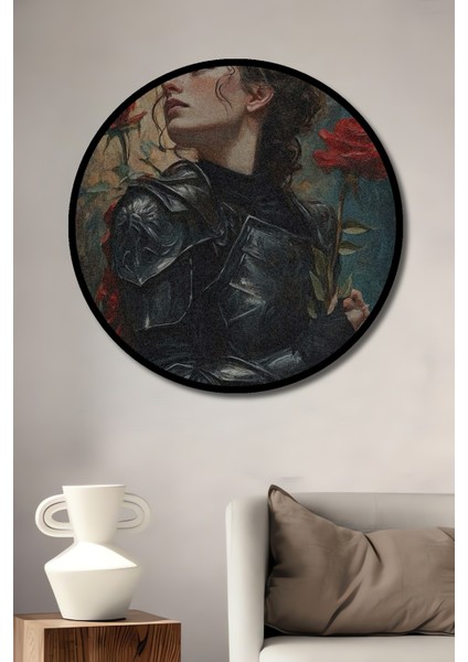 Gül Kokulu Savaşçı Kadın Yağlı Boya Görünümlü Ahşap Dekoratif Tablo Yuvarlak Tablo fiyatları