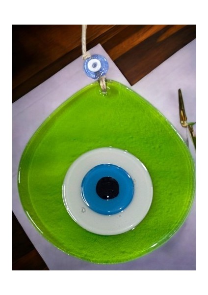 Orta Boy Şeffaf Yeşil Damla Desen Nazar Boncuklu Duvar Dekoru Cam Duvar Süsü fırsatları