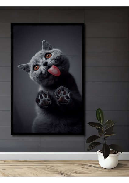 Tekir Kedi Sevimli Sulu Boya Görünümlü Dekoratif Ahşap Tablo Dikdörtgen Tablo fiyatları