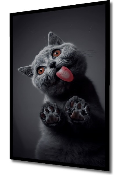 Tekir Kedi Sevimli Sulu Boya Görünümlü Dekoratif Ahşap Tablo Dikdörtgen Tablo indirimleri