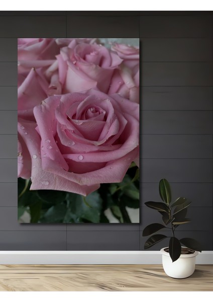 Pembe Gül Demeti Yağlı Boya Görünümlü Ahşap Dekoratif Tablo Dikdörtgen Tablo