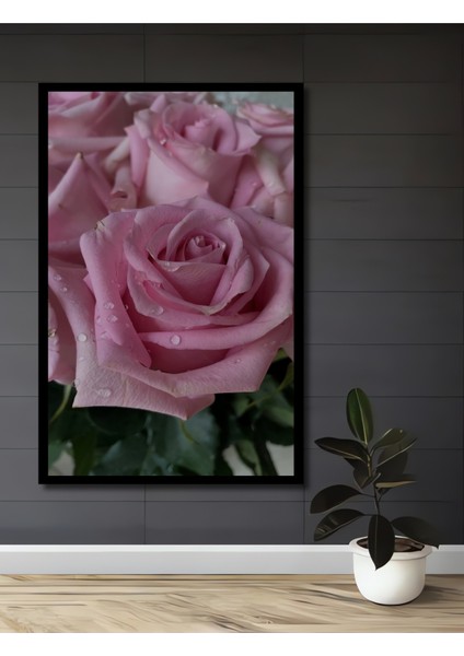 Pembe Gül Demeti Yağlı Boya Görünümlü Ahşap Dekoratif Tablo Dikdörtgen Tablo fiyatları