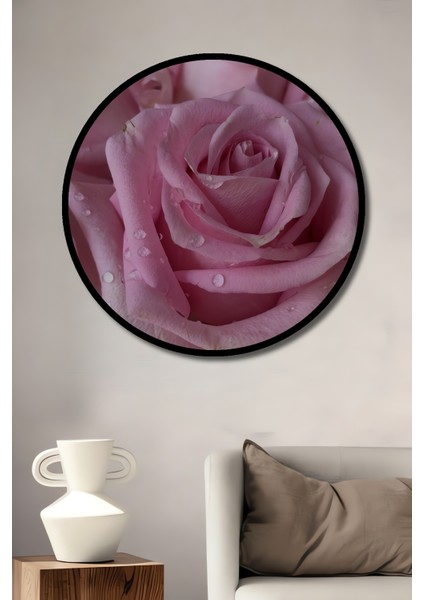Pembe Gül Demeti Yağlı Boya Görünümlü Ahşap Dekoratif Tablo Yuvarlak Tablo fiyatları