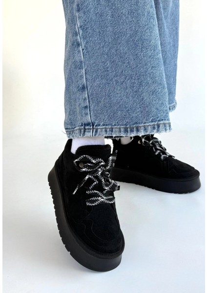 Muden Siyah Süet Bağcıklı Bot