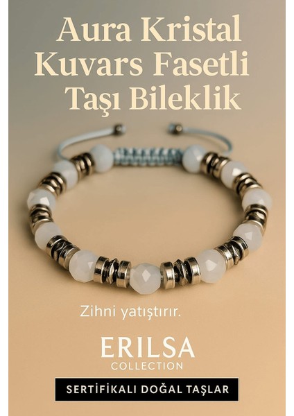 Sertifikalı Aura Kristal Fasetli Kuvars Taşı Bileklik 6x6 mm – Zihni Yatıştıran Arınma Taşı