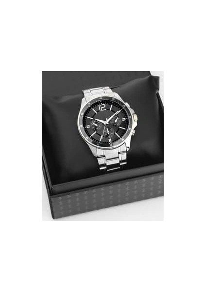 Gümüş Çelik Kordon Erkek Kol Saati Takvimli Siyah Kadran Özel Kutusunda