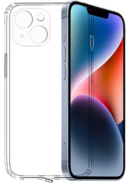 Apple iPhone 14 ile Uyumlu Kapak Kamera Korumalı Şarj Yeri Tıpalı Şeffaf Silikon Kılıf