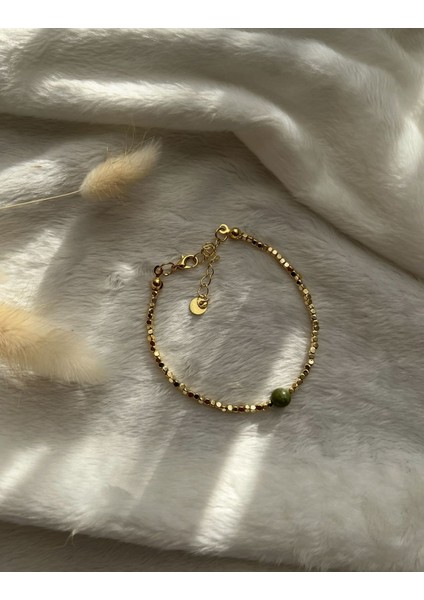 Yeşim Taşı Altın Kaplama Küp Dorika Bileklik El Yapımı