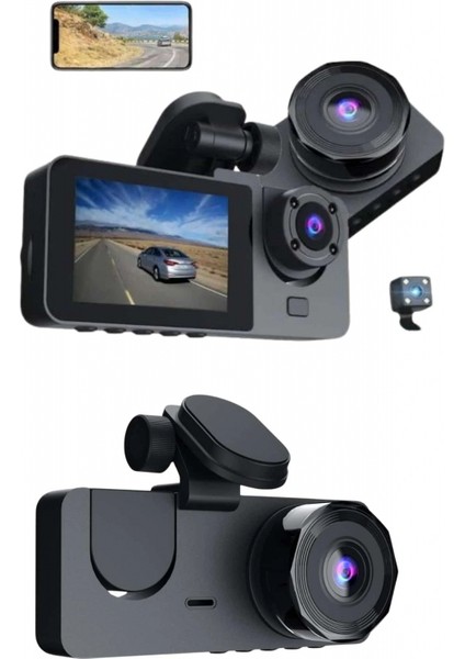 3 Kameralı 2 Inç 1080P Araç Içi Kamera Sürüş Kamerası Carplay fiyatları
