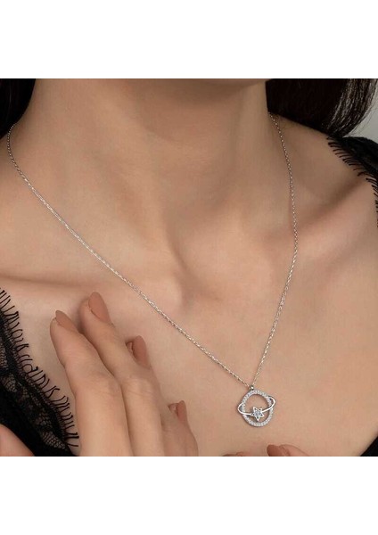 Ucarticaret Swarovski Taşlı Gümüş Gezegen Bayan Kolye