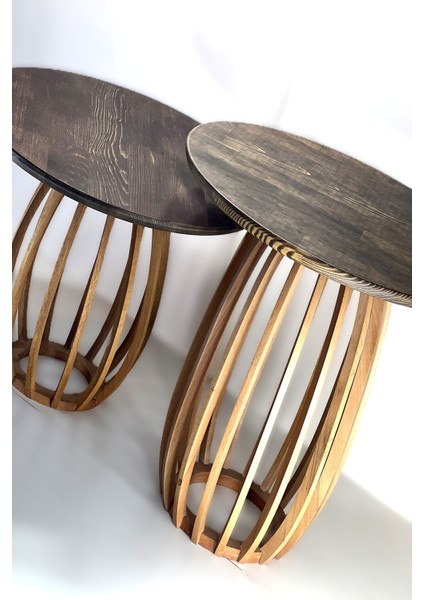 Palermo Yuvarlak Modern Klasik Rustik Retro Vintage Naturel Dekoratif Ahşap Çıtalı Yan Mantar Sehpa modelleri