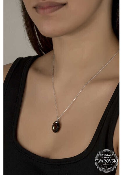 Ucarticaret Swarovski Crystal Taşlı Oval Gümüş Kadın Kolye