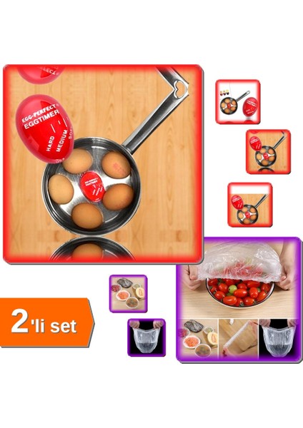 Tencere + Tabak Bonesi 100 Adet + Yumurta Zamanlayıcı 2li Set LQR72M