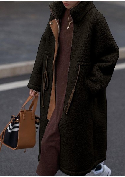 Peluş Beli Bağcıklı Kışlık Kadın Fermuarlı Tüylü Ceket indirimleri