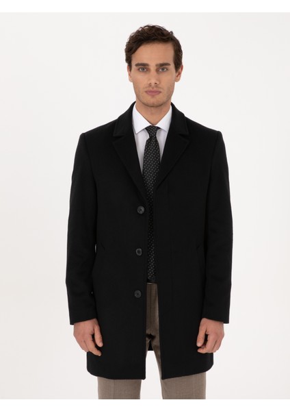 Erkek Siyah Slim Fit Yün Kaşmir Karışımlı Palto 50315262-VR046