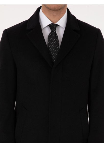 Erkek Siyah Slim Fit Yün Kaşmir Karışımlı Palto 50315262-VR046