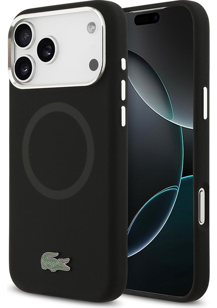 iPhone 17 Pro Max Kılıf Lacoste Lisanslı M-Safeli Ikonik Metal Kamera Çerçeveli Silikon Kapak Siyah