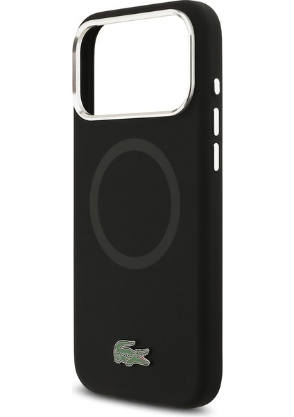 iPhone 17 Pro Max Kılıf Lacoste Lisanslı M-Safeli Ikonik Metal Kamera Çerçeveli Silikon Kapak Siyah