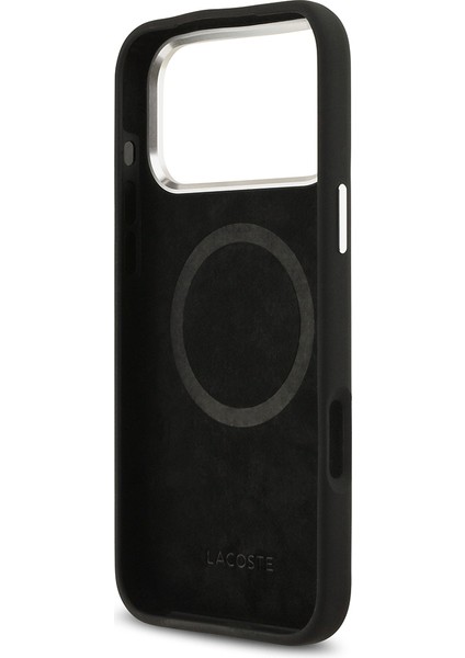 iPhone 17 Pro Max Kılıf Lacoste Lisanslı M-Safeli Ikonik Metal Kamera Çerçeveli Silikon Kapak Siyah
