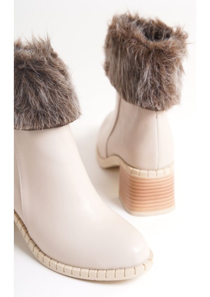 Inka Fermuarlı Ortopedik Taban Suya ve Soğuğa Dayanıklı Tüylü Topuklu Kadın Bot Kt Krem fiyatları