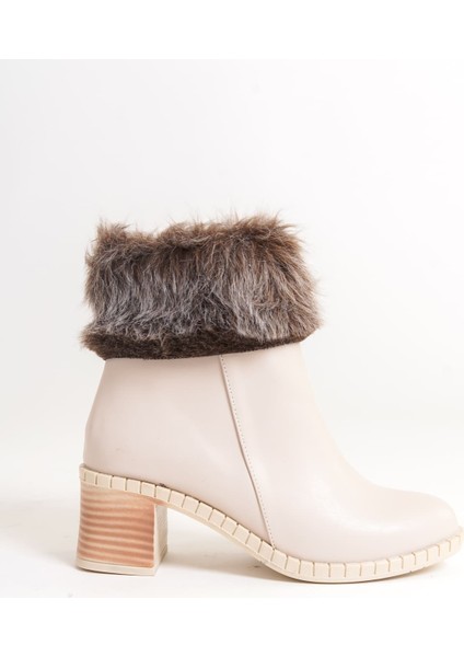 Inka Fermuarlı Ortopedik Taban Suya ve Soğuğa Dayanıklı Tüylü Topuklu Kadın Bot Kt Krem modelleri