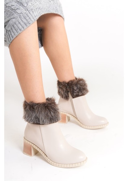 Inka Fermuarlı Ortopedik Taban Suya ve Soğuğa Dayanıklı Tüylü Topuklu Kadın Bot Kt Krem fırsatları