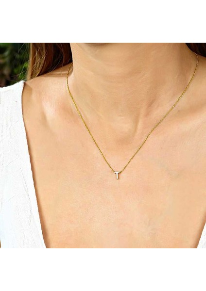 Gümüş Gold 3 Boyutlu T Harf Bayan Kolye fiyatları