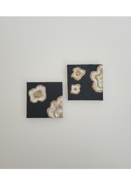 Altın ve Siyah Renkli Soyut Doku Tablo Seti (2'li)