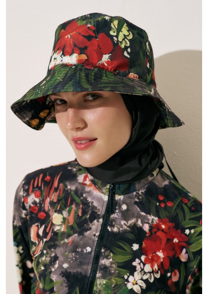 Eşarp Detaylı Bucket Şapka Dark Garden