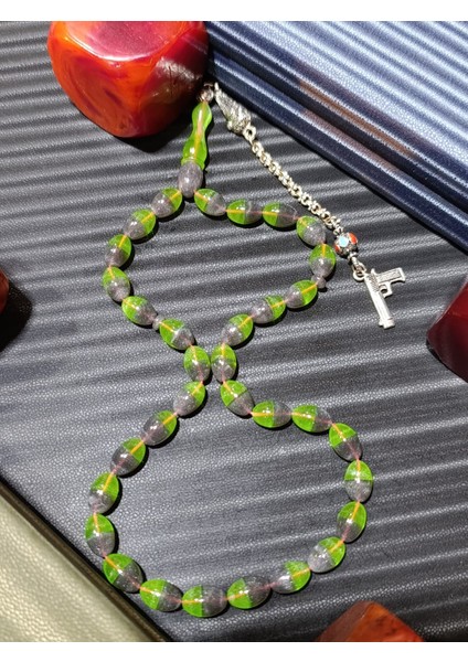 Toz Kehribar Tesbih Yeşil - Siyah Renk