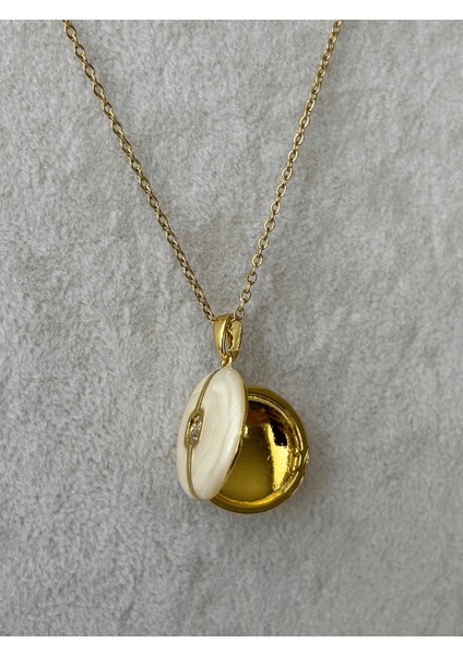 Açılır Kapanır Beyaz Sedef Yansımalı Taşlı Gold Kolye fiyatları