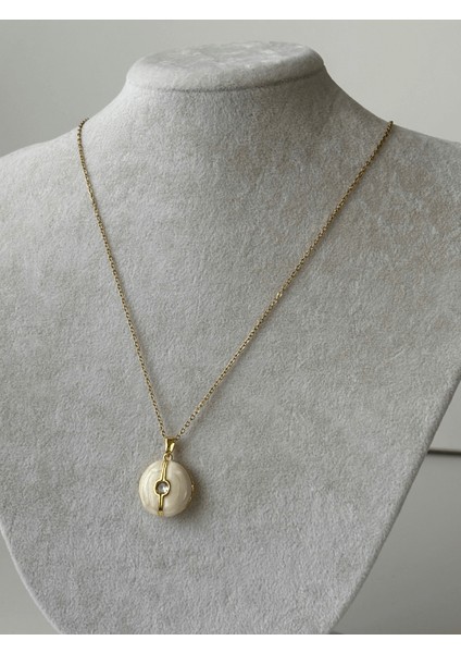 Açılır Kapanır Beyaz Sedef Yansımalı Taşlı Gold Kolye modelleri